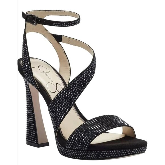 JESSICA SIMPSON / J-Friso-2 /  Black / Rhinestone / Platform Heeled / Sandals / - Picture 1 of 8